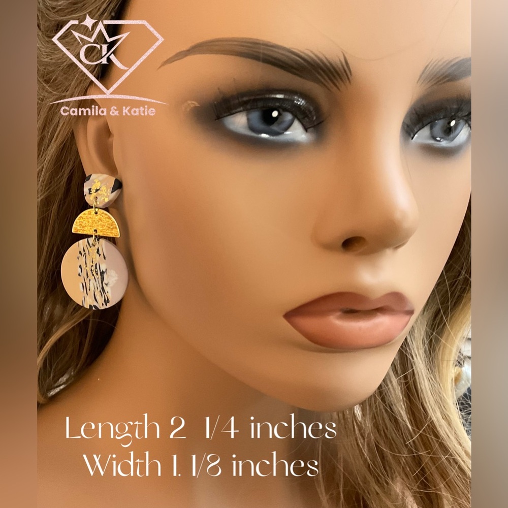 Coral  and gold Clay Earrings